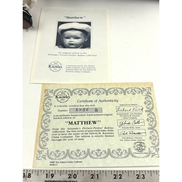 VTG Ashton Drake Matthew Porcelain Doll by Yolanda Bello 1980s Perfect Babies - Picture 9 of 16